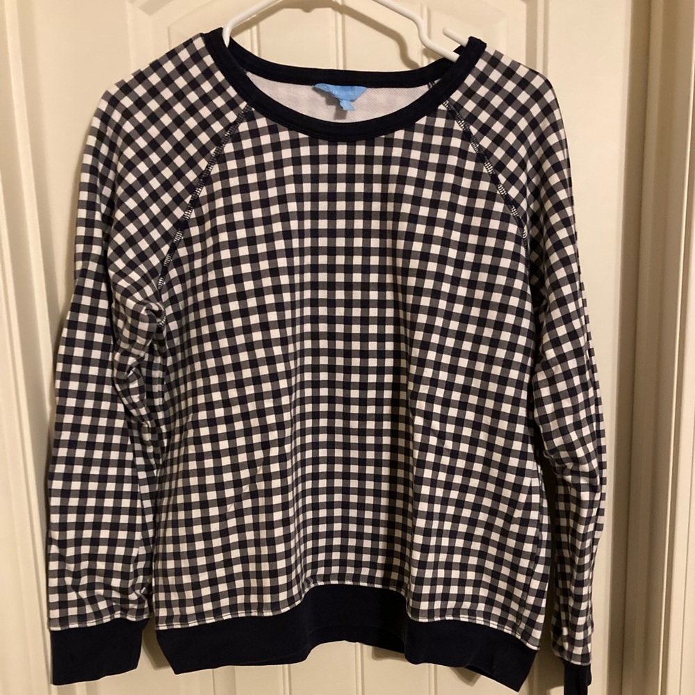 Draper James Natalie Sweatshirt in Navy Gingham, size large
